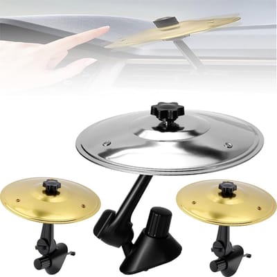 3 Stuks Auto Schraapsels - Mini Drum Gear Bekkens - Auto Schraapsels - Auto Crash Bekkens Ventilatie - Eenvoudige Clip-On - Luchtrooster Auto Percussie Bekkens - Mini Bekkens - Geschikt voor Muziekliefhebbers, Drummers - 14cm - 1 Zilver en 2 Goud