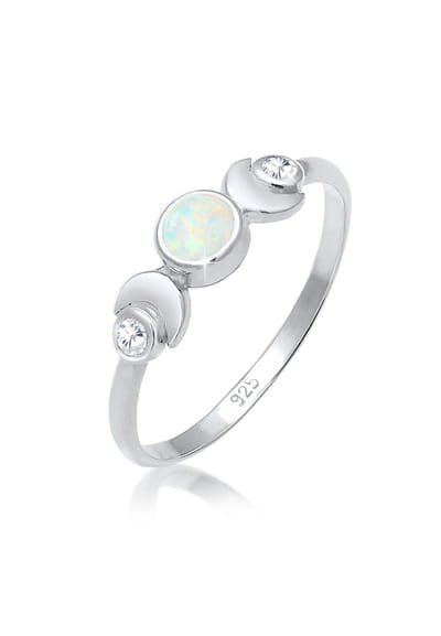 Elli - Ring - dames halve maan in astro vintage design met opaal en zirconia in 925 sterling zilver - Dames