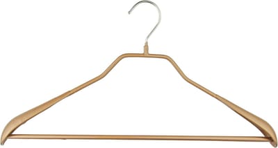 TopHangers [Set van 5] - Stevige metalen kledinghanger inclusief broeklat met brede schouderkoppen en speciale kraaglijn | Volledig voorzien van gouden anti-slip coating | Geschikt voor jassen / colberts / kostuums / broeken | 'Mawa 42LS'