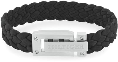 Tommy Hilfiger TJ2790517 Heren Armband - Gevlochten armband - Sieraad - Leer - Zwart - 10 mm breed - 19 cm lang