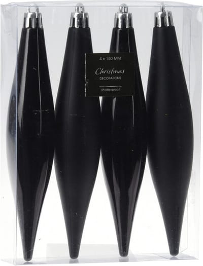 4x stuks kunststof ijspegels kersthangers zwart 15 cm mat/glans - mat/glans - Kerstboomversiering