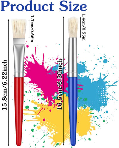 12 stuks schilderpenselen voor kinderen, 6 stuks ronde en 6 stuks platte grote schilderpenselen voor kleuters voor wasbare acrylverf