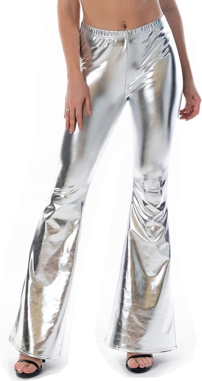 Shiny Metallic Disco Broek met Elastische Tailleband en Flared Pijpen voor 70's Thema Feest en Cosplay Outfits