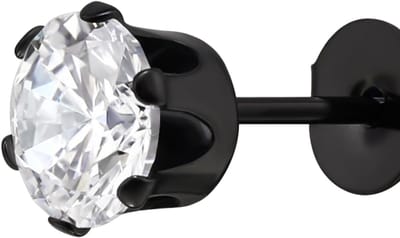 MAXTE Chirurgisch Stalen Oorknopjes 6 mm met Witte Zirkonia – Zwarte Hypoallergene Oorstekers voor Dames & Heren