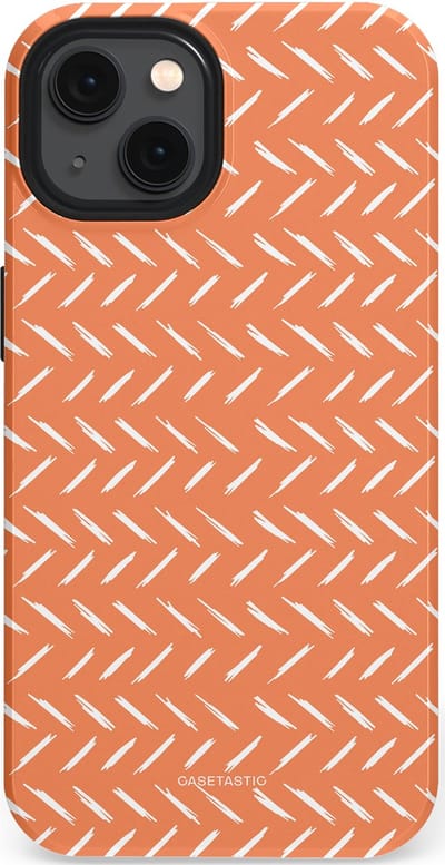 Casetastic hoesje geschikt voor Apple iPhone 13 - MagSafe - Dubbellaagse bescherming - Oranje Witte Nederland Cross Patroon - Fashion Case - Terracotta Zand