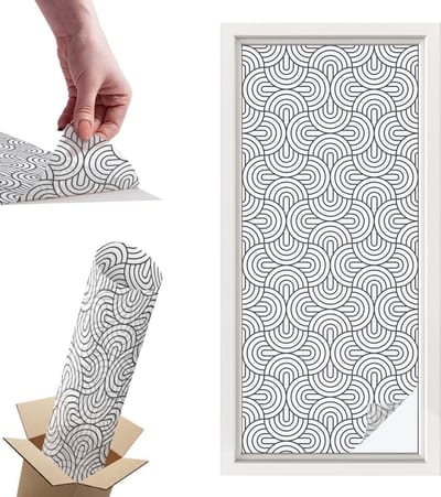 Tulup Raamfolie Anti inkijk - Geometrische halve cirkels Privacy Folie Raam - 50x116 cm - Zwart-wit Anti inkijk Folie - Raamfolie Tegen inkijk Glas in Lood - Voor de woonkamer, voor het kantoor, voor de slaapkamer - Raamfolie Zonwering