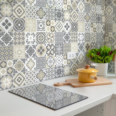 Zelfklevende tegelmuurstickers voor keuken en badkamer - 30 TIOFIO cementtegelstickers - 30 stickers 10x10cm