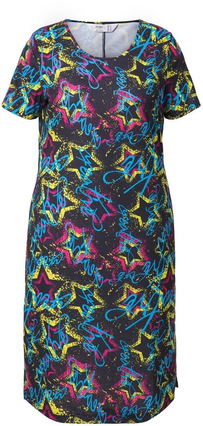 Angel of Style - Dames - Jersey maxi-jurk straight fit sterrenpatroon - Zwart - Maat 42