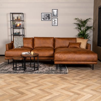 Bronx71® Industriële hoekbank Denver cognac eco-leer rechts