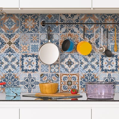 Zelfklevende tegelmuurstickers voor keuken en badkamer - 24 cementtegelstickers, Albano-stijl - 24 stickers, 10x10 cm