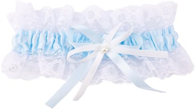Dailygoods- Kousenband Bruid - Kanten Bloemenkousenband - Elastisch Bruidsbeenriem - Lichtblauw - Dubbele Laag Boogparelontwerp - Romantisch en Elegant - Bruidsaccessoire