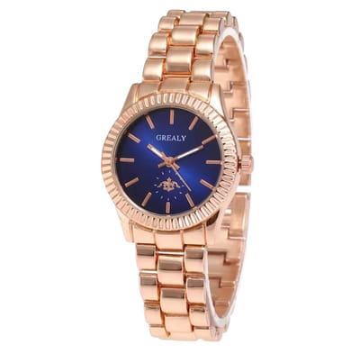 Grealy - Dameshorloge - Roestvrij Staal - Rosé en Blauw