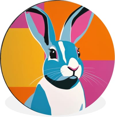 WallCircle - Wandcirkel - Muurcirkel - Haas - Kleurvakken - Oren - Roze - Aluminium - Dibond - 30x30 cm - Binnen en Buiten