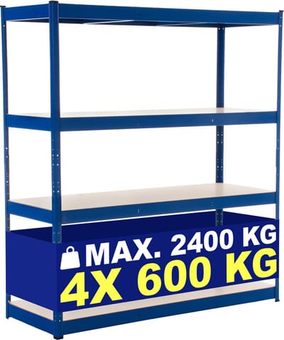 CLP Metalen opbergrek 160 x 60 x 180 cm - 4 MDF planken - 2400 kg - blauw