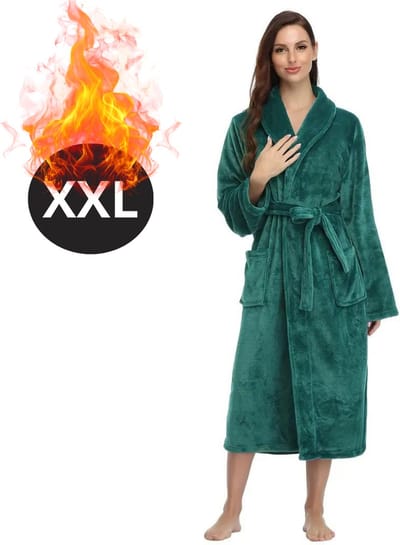 Bovista Badjas Dames - Fleece - Katoen - Badstof - Sauna - Hamam - Wafel - Bathrobe - Duster - Ochtendjas - Spa - Kimono - Groen XXL