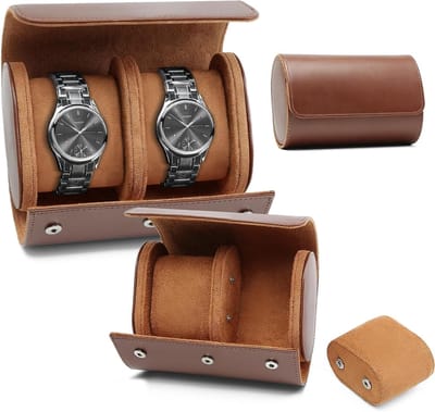 Elegante Horloge Doos voor 2 Horloges en Sieraden, Perfect als Cadeau of voor Reizen - Bruin