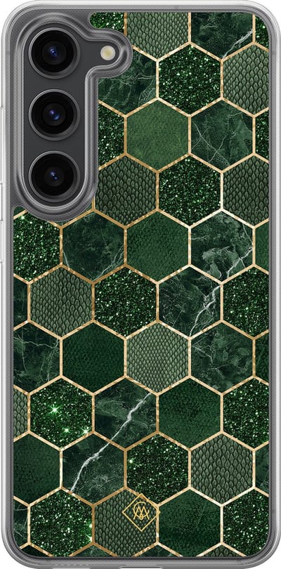 Casimoda® hoesje - Geschikt voor Samsung Galaxy S23 Plus - Kubus Groen - 2-in-1 case - Schokbestendig - Geometrisch patroon - Verhoogde randen - Groen, Transparant
