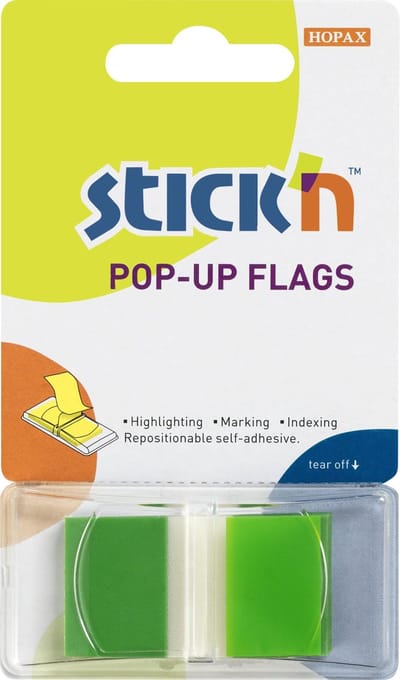 Stick'n Index Tabs - 45x25mm - Neon Transparant Groen - Rechthoekig - 50 Sticky Notes