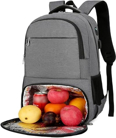 Thijox - Geïsoleerde lunchrugzak voor heren en dames, veelzijdige laptoprugzak met USB-oplaadpoort, reisrugzak met koeltas, perfect voor werk, school