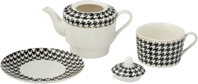 J-Line theepot Pied-Poule - porselein - wit/zwart