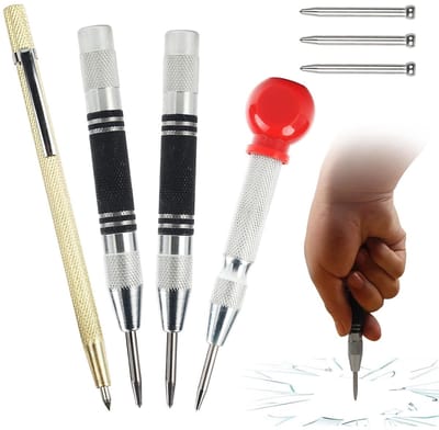 Automatische metalen pennen set met tekennaald en 3 vervangtips, handmatig verstelbare veer, geschikt voor metaal, hout en glas