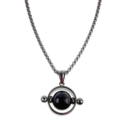55cm x 2mm Jasseron-Ketting + Hanger Unisex - RVS Ketting met Opengewerkte Hanger met Magnetische Hematiet Steen - Handgemaakt