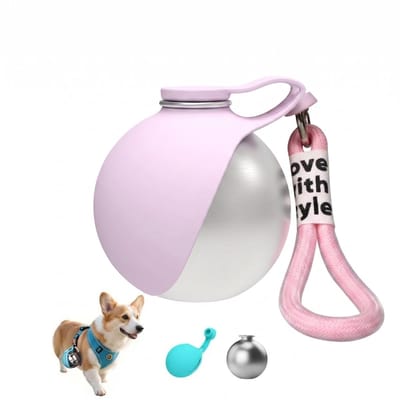 Sogiol® Drinkfles voor Huisdieren - 2-in-1Draagbare Drinkfles - RVS - Lekvrij - Opvouwbare Kom - 285ml - Bedrukt patroon - Voor Honden & Katten - roze