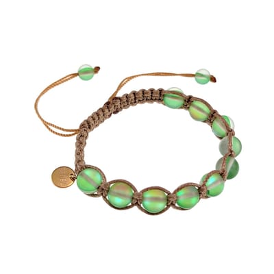 16cm tot 19cm Armband Dames - Lichtbruin Nylon Macramé Armband met Matgroene Kristallen - Maansteen-Design Shamballa-Armband