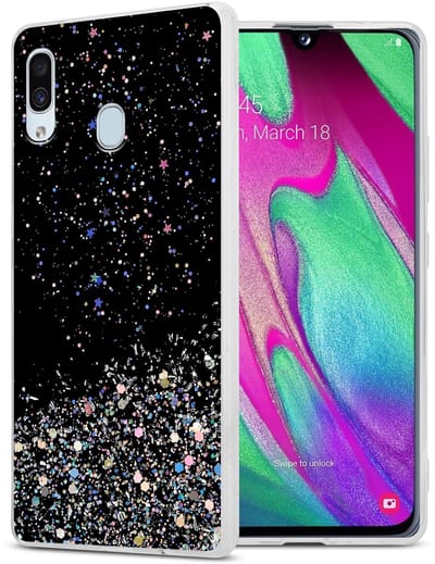 Cadorabo Hoesje geschikt voor Samsung Galaxy A40 in Zwart met Glitter - Beschermhoes van flexibel TPU silicone met fonkelende glitters Case Cover Etui