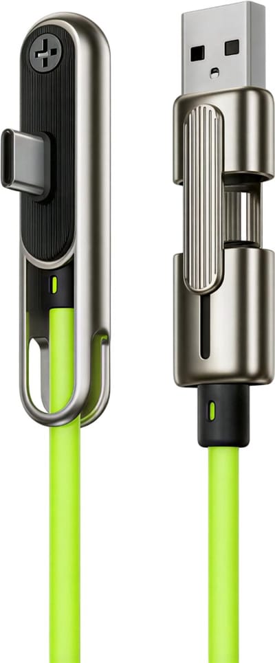 240W snellaadkabel met opvouwbare 2-in-1 verstelbare houder voor telefoon en tablet – Groen – ideaal voor mobiel gamen, bureaubladgebruik en multitasking – kabellengte 1,2 meter