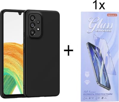 Soft Back Cover Hoesje Geschikt voor: Samsung Galaxy A33 5G Silicone - Zwart + 1X Tempered Glass Screenprotector - ZT Accessoires