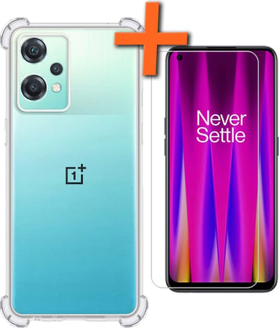 Hoes - Met Screenprotector - Geschikt voor OnePlus Nord CE 2 Lite - Sterk & Shockproof - Siliconen Case - Back Cover - Telefoon Hoes - Shock Proof - Transparant