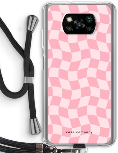 Case Company® - Hoesje met koord geschikt voor Poco X3 Pro hoesje met Koord - Grid Roos - Telefoonhoesje met Zwart Koord - Bescherming aan alle Kanten en Over de Schermrand