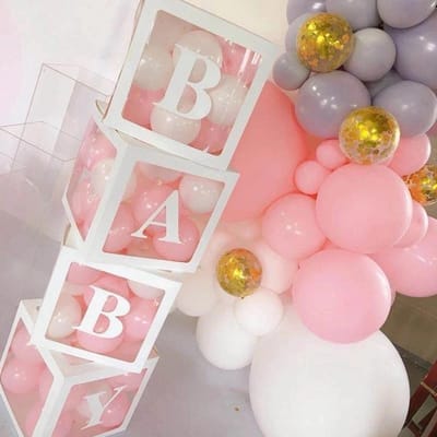 25cm Witte Transparante Ballondozen met Letters Gepersonaliseerde Naamdoos voor Babyshower Kinderen Verjaardagsfeestje DIY Decoratie BABY white letter box