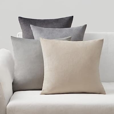 PromoHome Fluweel Zachte Kussensloop Set van 4 Stuks - Sofakussen Hoes 50x50 cm - Verzadigd Groen Kleurverloop - Ritssluiting - Machinewasbaar - Strijkvrij - Geschikt voor Droger "Grijs"