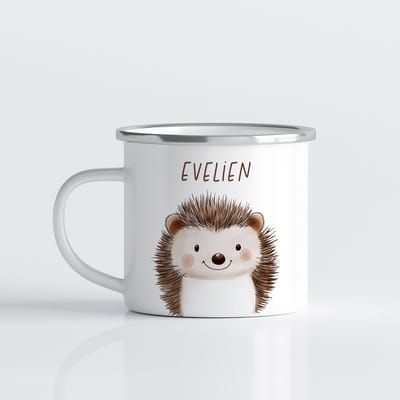 Creasowl® Egel Gepersonaliseerde Emaille Kinder Mok met Naam Kind – Bosdieren Mok 350ml – Kinder Campingmok met Vos, Beer & Bosdieren