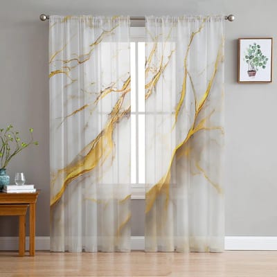 Marmer Textuur Wit Slaapkamer Transparante Vitrage Gordijnen Vakantiedecoratie Raam Voile Tule Gordijn 135W x 114H(cm) white