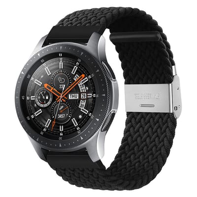 Qelus Zwarte 20mm Gebreide Nylon Elastische Horlogeband met RVS Gesp - Verstelbare Lengte - Vervangende Band voor Horloges en Smartwatches - Sportief, Zachte en Ademende - Voor Mannen en Vrouwen