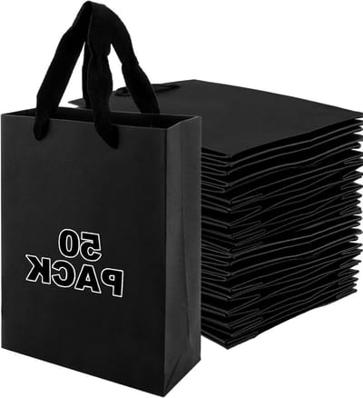 50 stuks cadeauzakjes - zwarte papieren zakken met handvat - herbruikbare papieren cadeautasjes - bruiloft, Kerstmis, geschenken