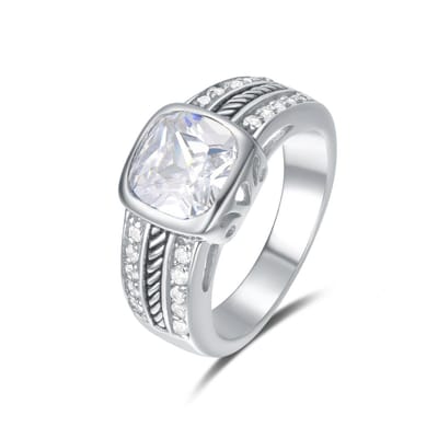Quiges - Ring Klassiek Solitair in Vintage Stijl van 925 Zilver met Zirkonia Transparant Vierkant - QSR07416