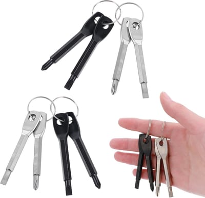 8-delige set platte schroevendraaiers met ketting, zakschroevendraaierset met sleutelhanger, gereedschapskit voor buiten, mini-schroevendraaierset voor op reis, reparatieset met sleutelring, doe-het-zelf elektrische klusjes.