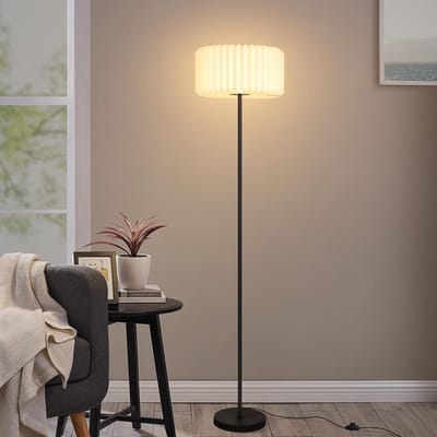 Glitzerlife Vintage Vloerlamp - Papieren Kap Wit - G9 Fitting - Met Voetschakelaar - Zonder Lichtbron - Woonkamer Slaapkamer Eetkamer Hoeklamp