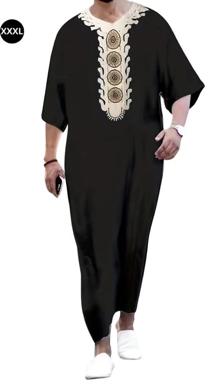 Livano Moslim Kleding - Djellaba Heren - Islamitische Kleding - Alhamdulillah - Arabisch Mannen Kaftan - Zwart & Goud - Maat XXXL