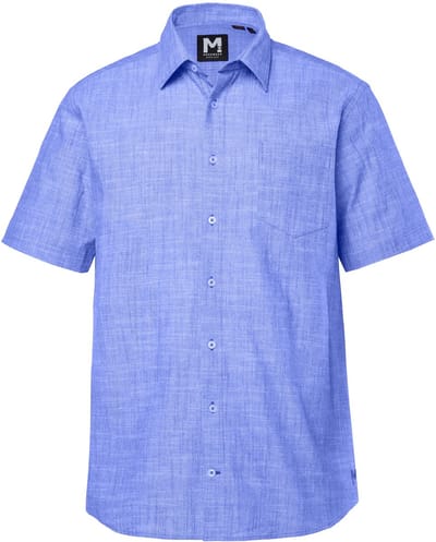 Men Plus - Heren - overhemd korte mouwen kentkraag linnenlook Comfort Fit - Azuurblauw - Maat L