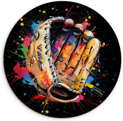 WallCircle® Wandcirkel 120x120 cm - Muurcirkel Graffiti - Sport - Baseball - Honkbal - Handschoen - Kinderkamer - Muurdecoratie woonkamer - Wanddecoratie slaapkamer - Kamer decoratie accessoires - Ronde schilderijen - Woonaccessoires