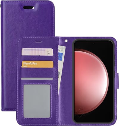Hoesje - Met Pasjeshouder - Geschikt voor Samsung Galaxy S23 FE - Luxe Bookcase Portemonee - Flip Case - Kunstleer Book Case - Flipcase - Book Cover - Walletcase - Portemonneehoes - Paars