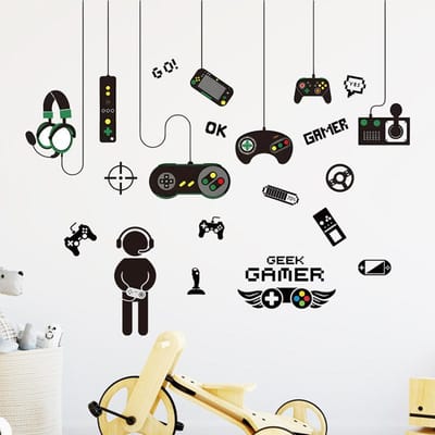 Waterverf E-Sports Gamer Console Vinyl Muurstickers Voor Huisdecoratie Kinderkamer Jongens Gaming Kamer Anime Puzzelspel Poster (as the picture,60x60cm cut in two) black
