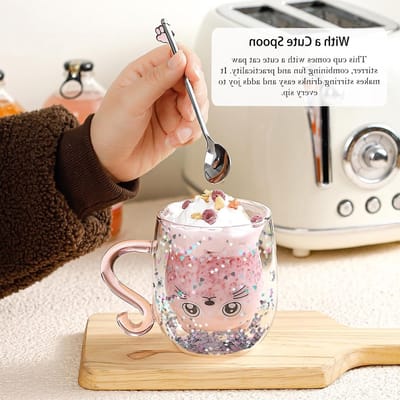 Leuke kattenmok van dubbelwandig glas voor koffie en latte - Perfect cadeau voor vrouwen, verjaardagen, Kerst en Valentijnsdag