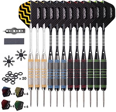 Professionele stalen dartpijlen set met 12 dartpijlen, 12 aluminium schachten en 24 flights