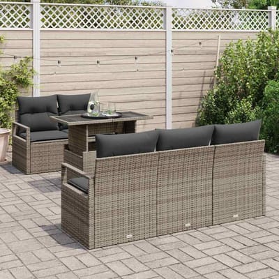 vidaXL - Tuinbank - Set - 6 - st - 5-Aantal - zitplaatsen - Grijs - poly - rattan